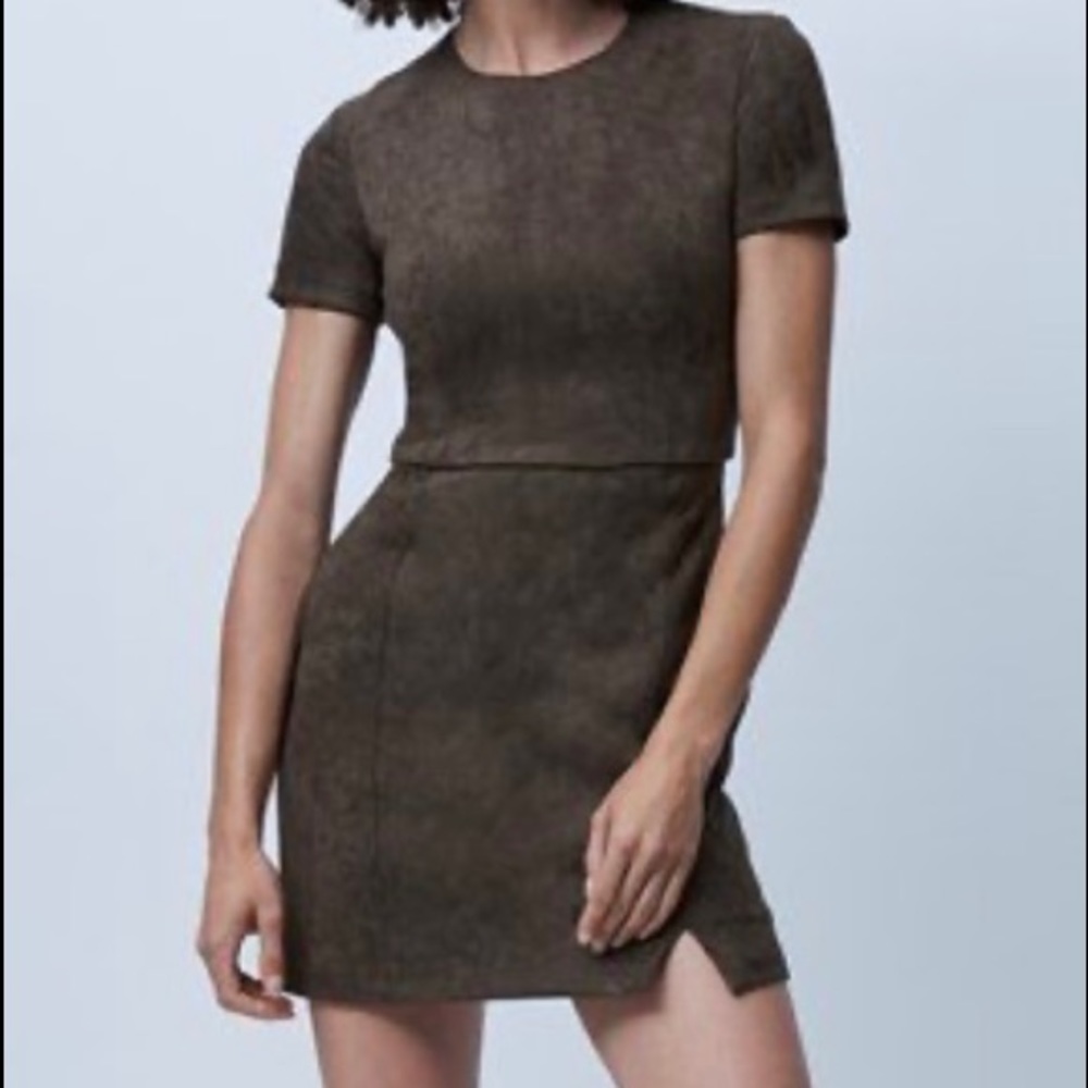 French Connection short sleeve faux suede green dress